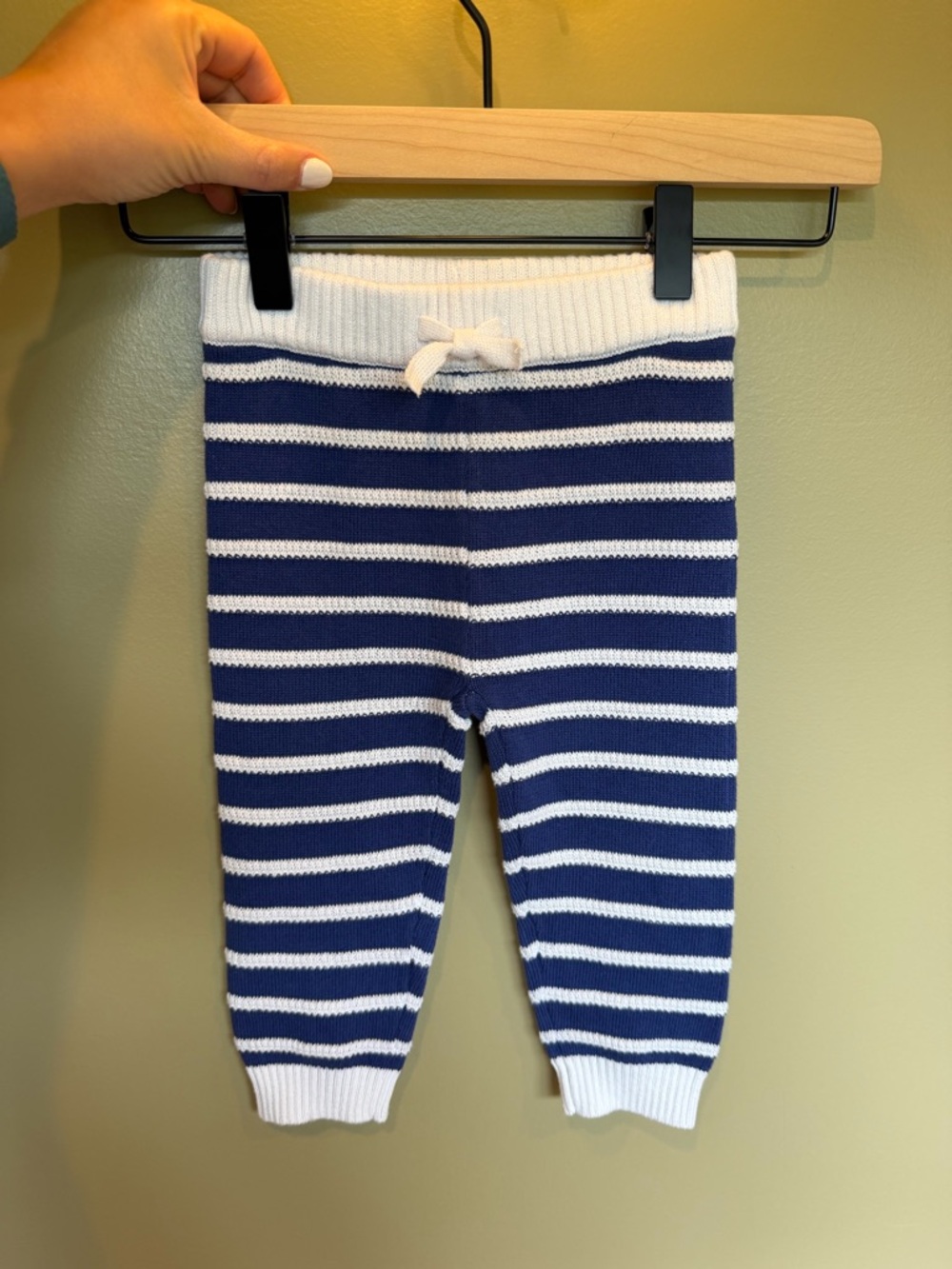 NWT Janie and Jack Navy and White Striped Knit Baby Pants SIZE 12-18mo - Picture 2 of 3
